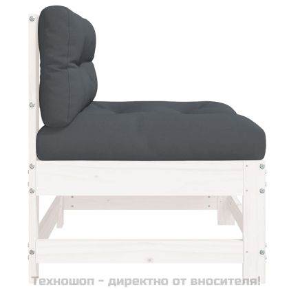 Средни дивани с възглавници, 2 бр, бели, борово дърво масив