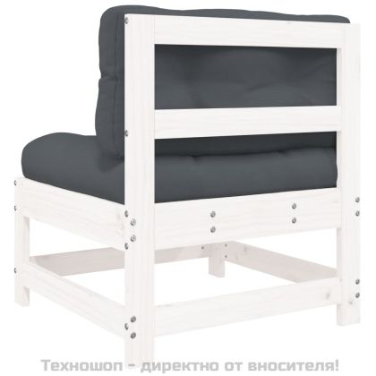 Средни дивани с възглавници, 2 бр, бели, борово дърво масив