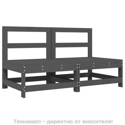 Средни дивани с възглавници, 2 бр, сиви, борово дърво масив
