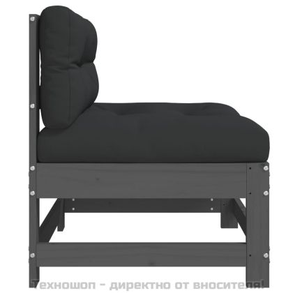 Средни дивани с възглавници, 2 бр, сиви, борово дърво масив