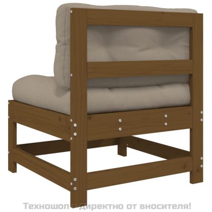 Средни дивани с възглавници, 2 бр, меденокафяви, бор масив