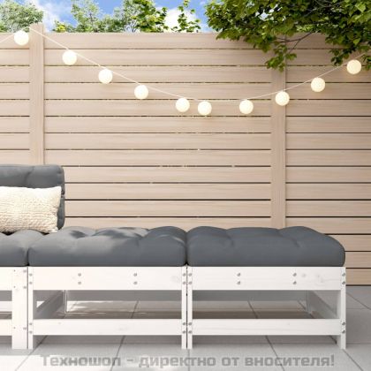 Градински табуретки с възглавници 2 бр бели борово дърво масив