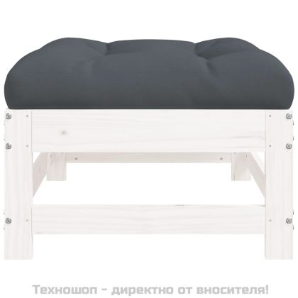 Градински табуретки с възглавници 2 бр бели борово дърво масив
