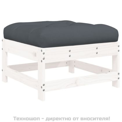 Градински табуретки с възглавници 2 бр бели борово дърво масив