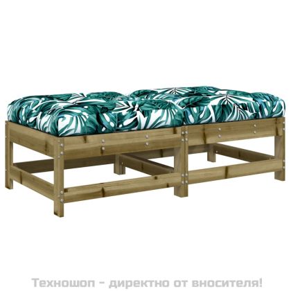 Градински табуретки с възглавници, 2 бр, импрегниран бор