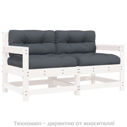 Градински столове с възглавници, 2 бр, бели, бор масив