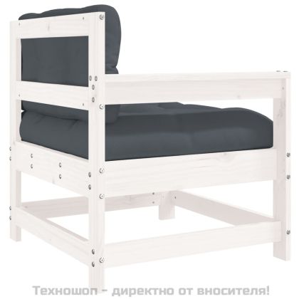 Градински столове с възглавници, 2 бр, бели, бор масив