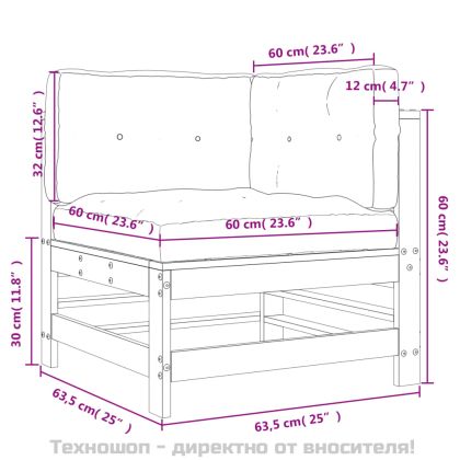 Ъглов диван с възглавници, борово дърво масив