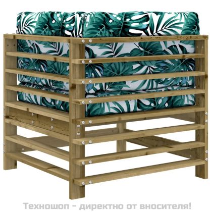 Ъглов диван с възглавници, импрегнирано борово дърво