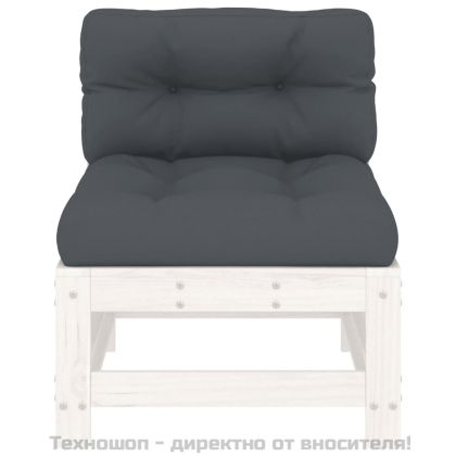 Среден диван с възглавници, бял, борово дърво масив