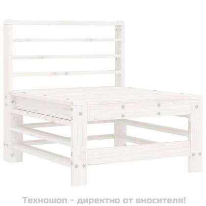 Среден диван с възглавници, бял, борово дърво масив