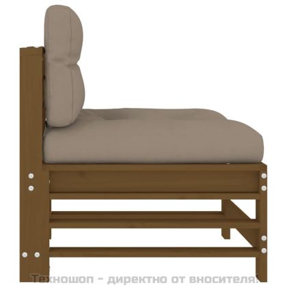 Среден диван с възглавници, меденокафяв, борово дърво масив