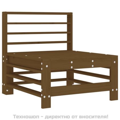 Среден диван с възглавници, меденокафяв, борово дърво масив