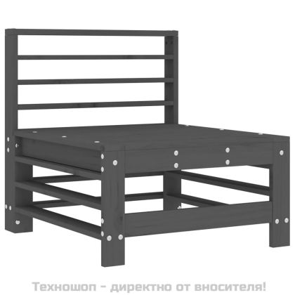 Среден диван с възглавници, сив, борово дърво масив