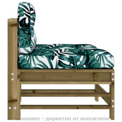 Среден диван с възглавници, импрегнирано борово дърво