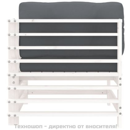 Ъглови дивани с възглавници, 2 бр, бели, борово дърво масив