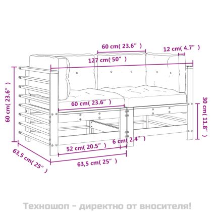 Ъглови дивани с възглавници, 2 бр, бели, борово дърво масив