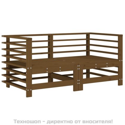Ъглови дивани с възглавници, 2 бр, меденокафяви, бор масив