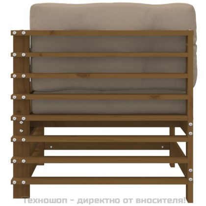 Ъглови дивани с възглавници, 2 бр, меденокафяви, бор масив