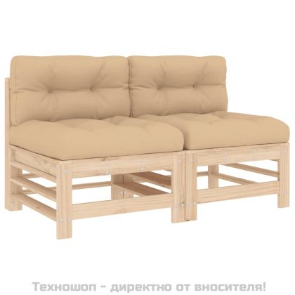 Средни дивани с възглавници, 2 бр, борово дърво масив
