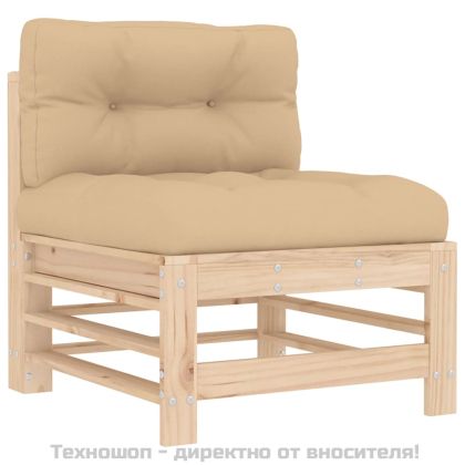 Средни дивани с възглавници, 2 бр, борово дърво масив
