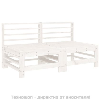 Средни дивани с възглавници, 2 бр, бели, борово дърво масив