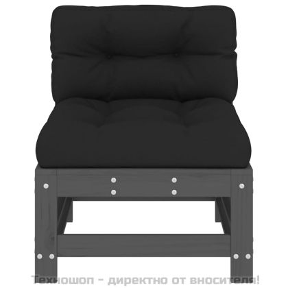 Средни дивани с възглавници, 2 бр, сиви, борово дърво масив