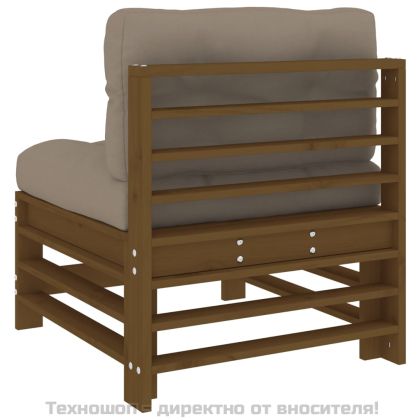 Средни дивани с възглавници, 2 бр, меденокафяви, бор масив