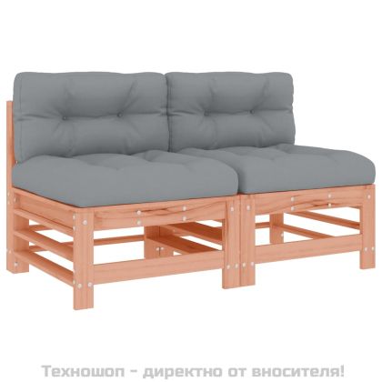 Средни дивани с възглавници, 2 бр, дугласко дърво масив