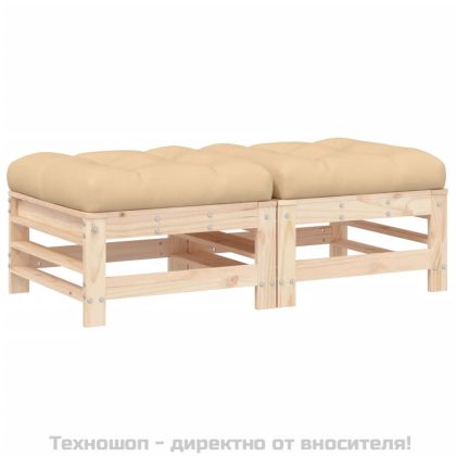 Градински табуретки с възглавници, 2 бр, борово дърво масив