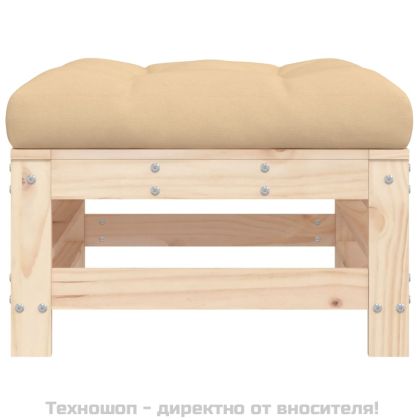 Градински табуретки с възглавници, 2 бр, борово дърво масив