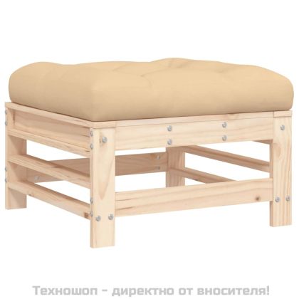 Градински табуретки с възглавници, 2 бр, борово дърво масив