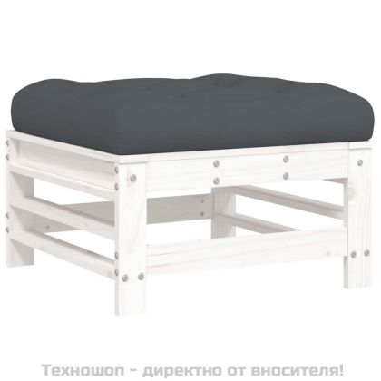 Градински табуретки с възглавници 2 бр бели борово дърво масив