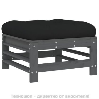 Градински табуретки с възглавници 2 бр сиви борово дърво масив