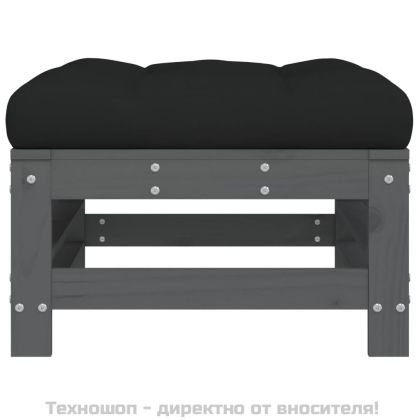 Градински табуретки с възглавници 2 бр сиви борово дърво масив