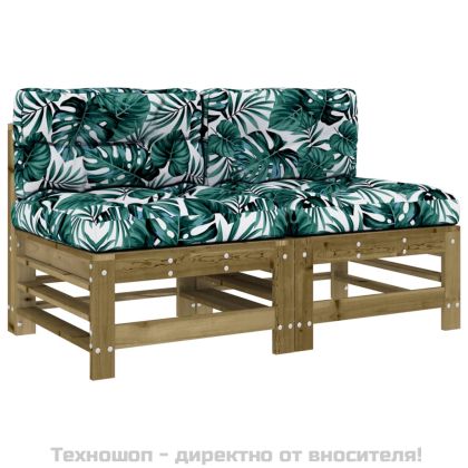 Средни дивани с възглавници 2 бр сиви импрегнирано борово дърво