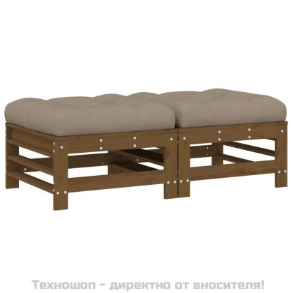 Градински табуретки с възглавници 2 бр меденокафяви бор масив