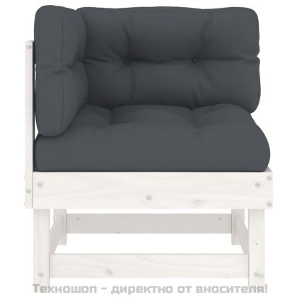 Ъглови дивани с възглавници, 2 бр, бели, борово дърво масив