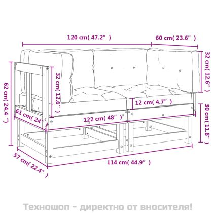 Ъглови дивани с възглавници, 2 бр, бели, борово дърво масив