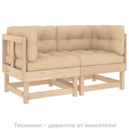 Ъглови дивани с възглавници, 2 бр, борово дърво масив