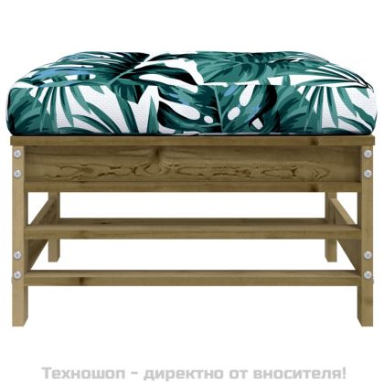 Градинска табуретка с възглавница, импрегнирано борово дърво