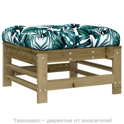 Градинска табуретка с възглавница, импрегнирано борово дърво