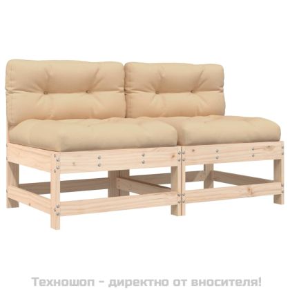 Средни дивани с възглавници, 2 бр, борово дърво масив