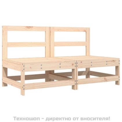 Средни дивани с възглавници, 2 бр, борово дърво масив