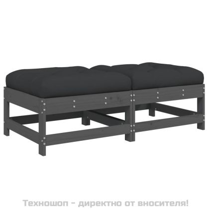 Градински табуретки с възглавници 2 бр сиви борово дърво масив