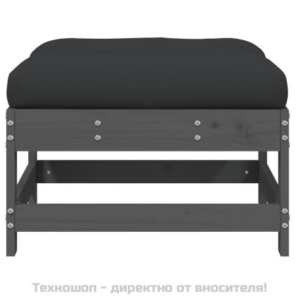 Градински табуретки с възглавници 2 бр сиви борово дърво масив