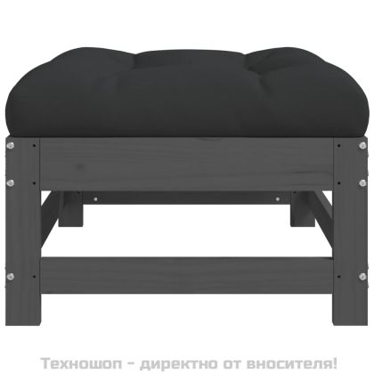 Градински табуретки с възглавници 2 бр сиви борово дърво масив