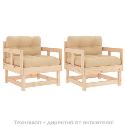 Градински столове с възглавници, 2 бр, бор масив