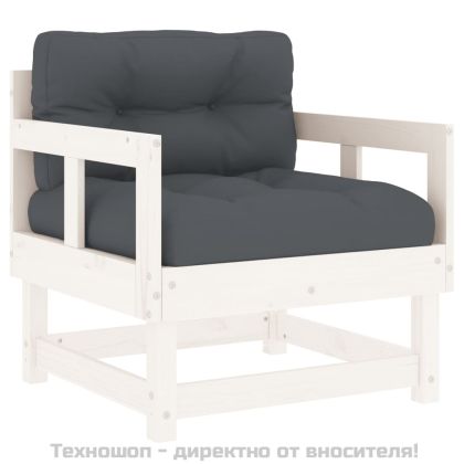 Градински столове с възглавници, 2 бр, бели, бор масив