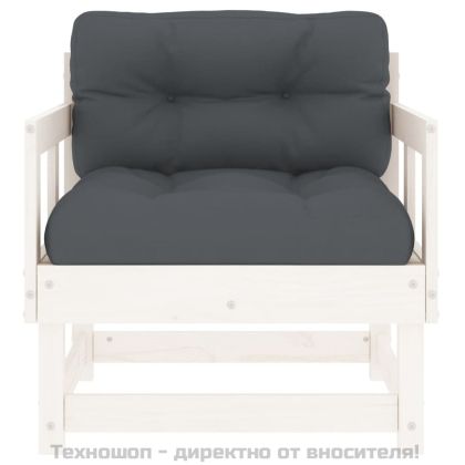 Градински столове с възглавници, 2 бр, бели, бор масив